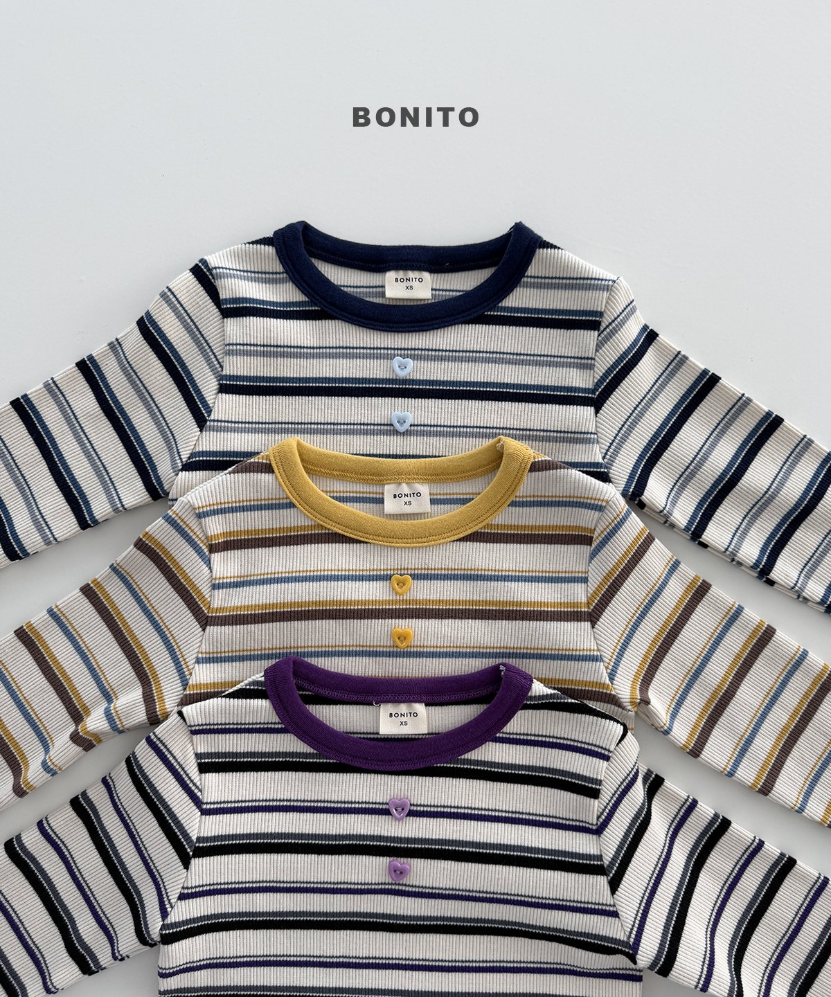 BONITO Heart-Button Stripe T-Shirt