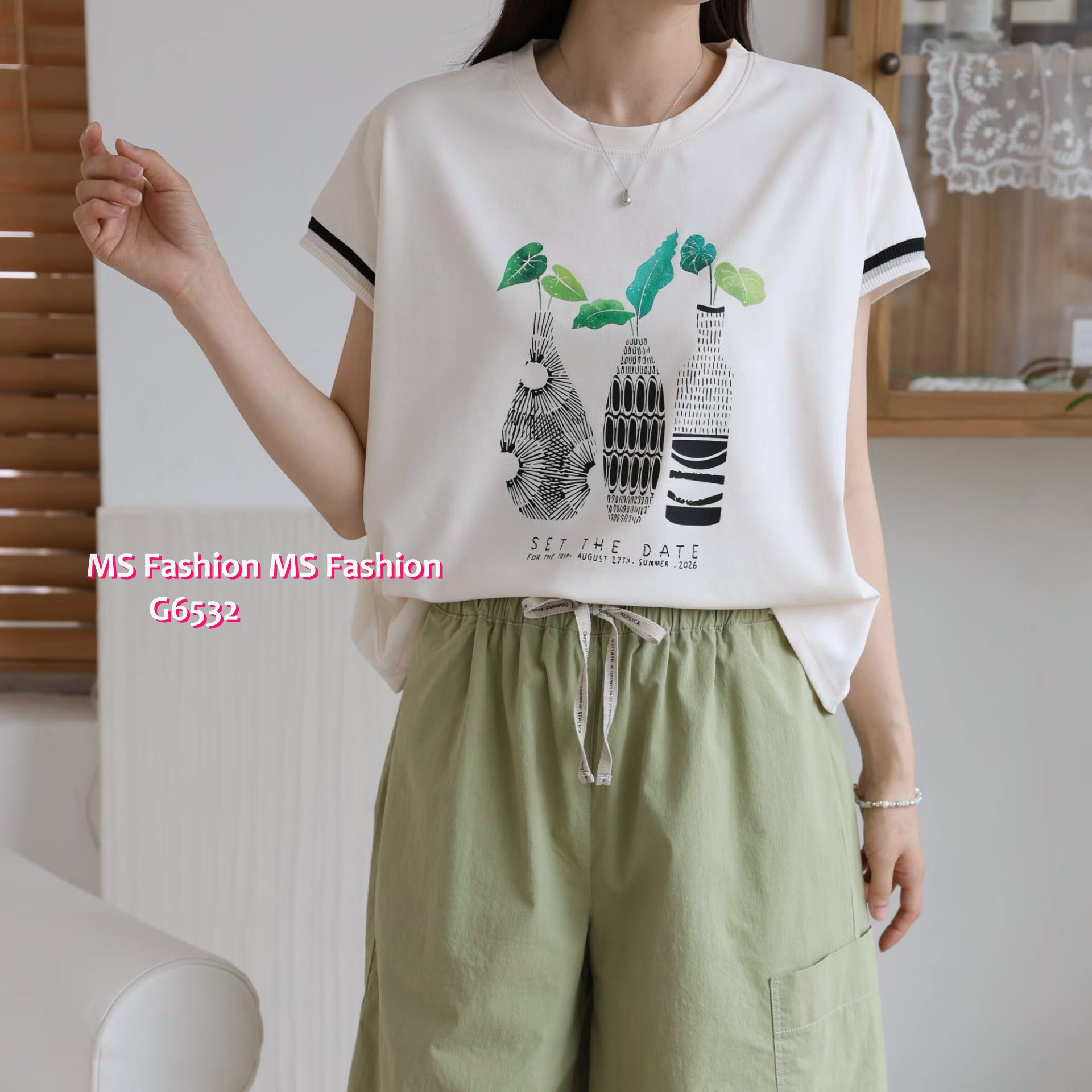 G6532 靚花瓶print top