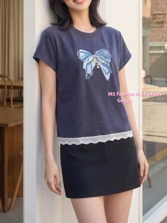 G6294 韓國🇰🇷蝴蝶print lace腳top