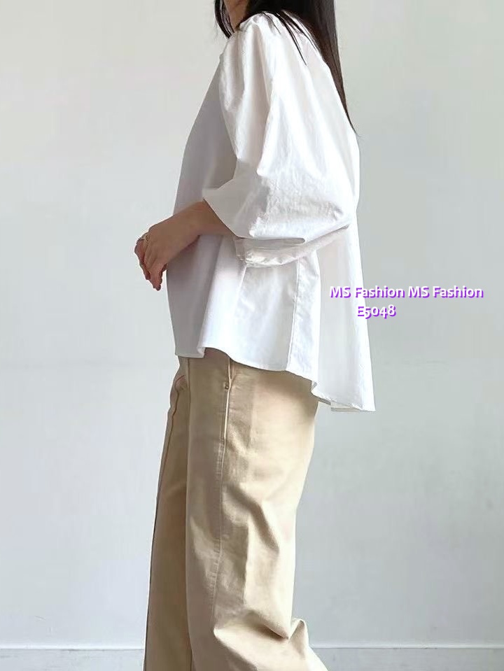 E5048 淨色泡泡中袖top