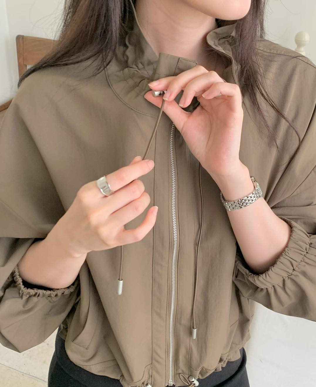 日系慵懶風抽繩風衣夾克