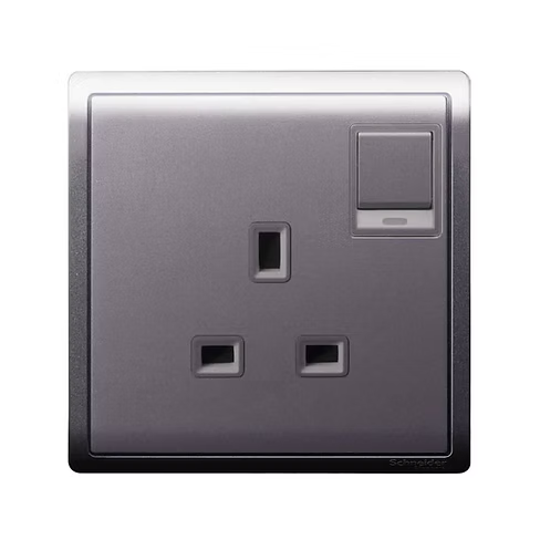 施耐德 Pieno 薰衣草銀 13A單蘇有掣有燈 插座