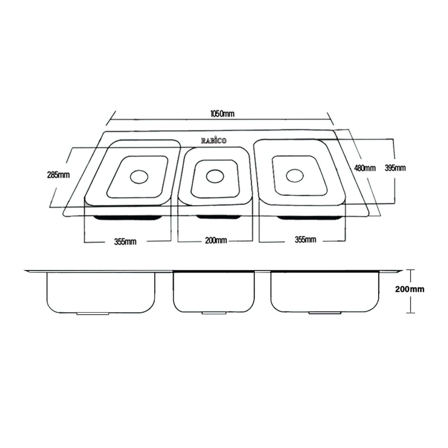 Rabico 2-1/2 Stainless Stell Kitchen Sink (10548#) W6-18
