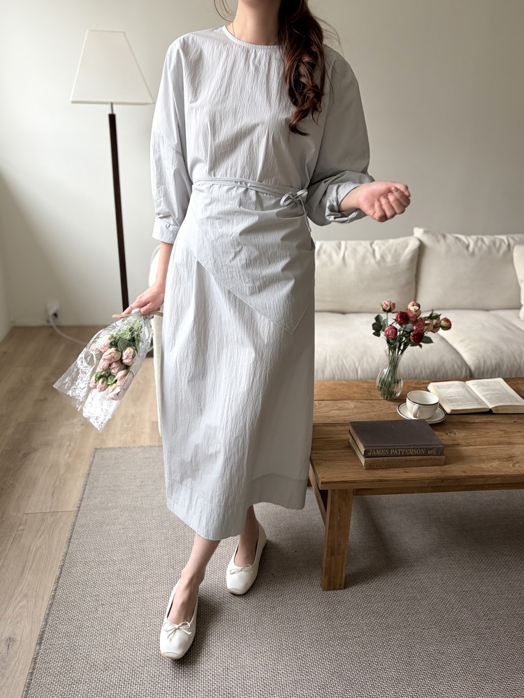 Wrap-Accent Dress (Misty Blue)