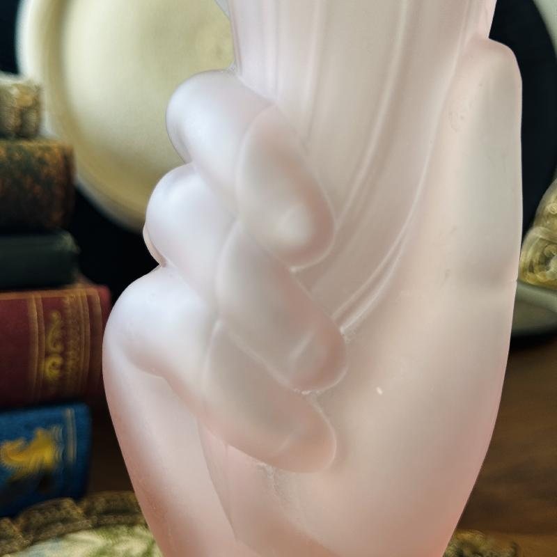 Rare! Antique 1920s Art Deco Blossom in Lady's Hand Pink Frosted Glass Vase (MT2189)