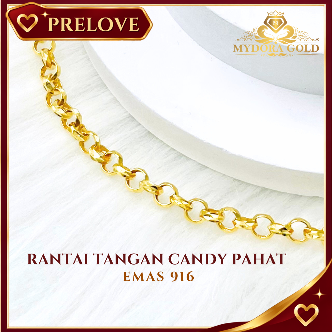 Pre-Loved: Rantai Tangan Candy Pahat l EMAS 916/22K