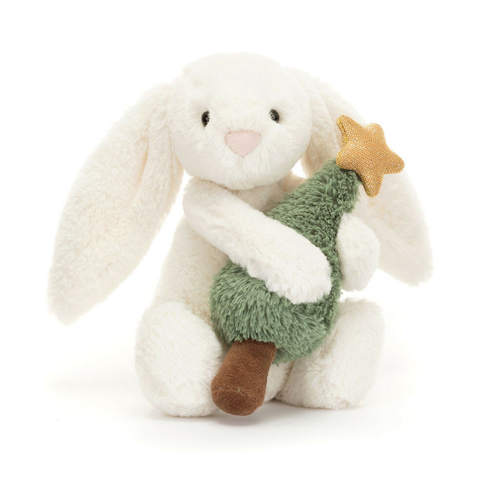 JELLYCAT Bashful Bunny with Christmas Tree H18cm 抱聖誕樹兔兔