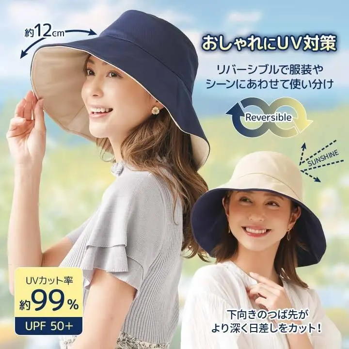 現貨🌸日本直送 |日本抗UV 雙面可折疊防曬帽/太陽帽/漁夫帽（藍色）