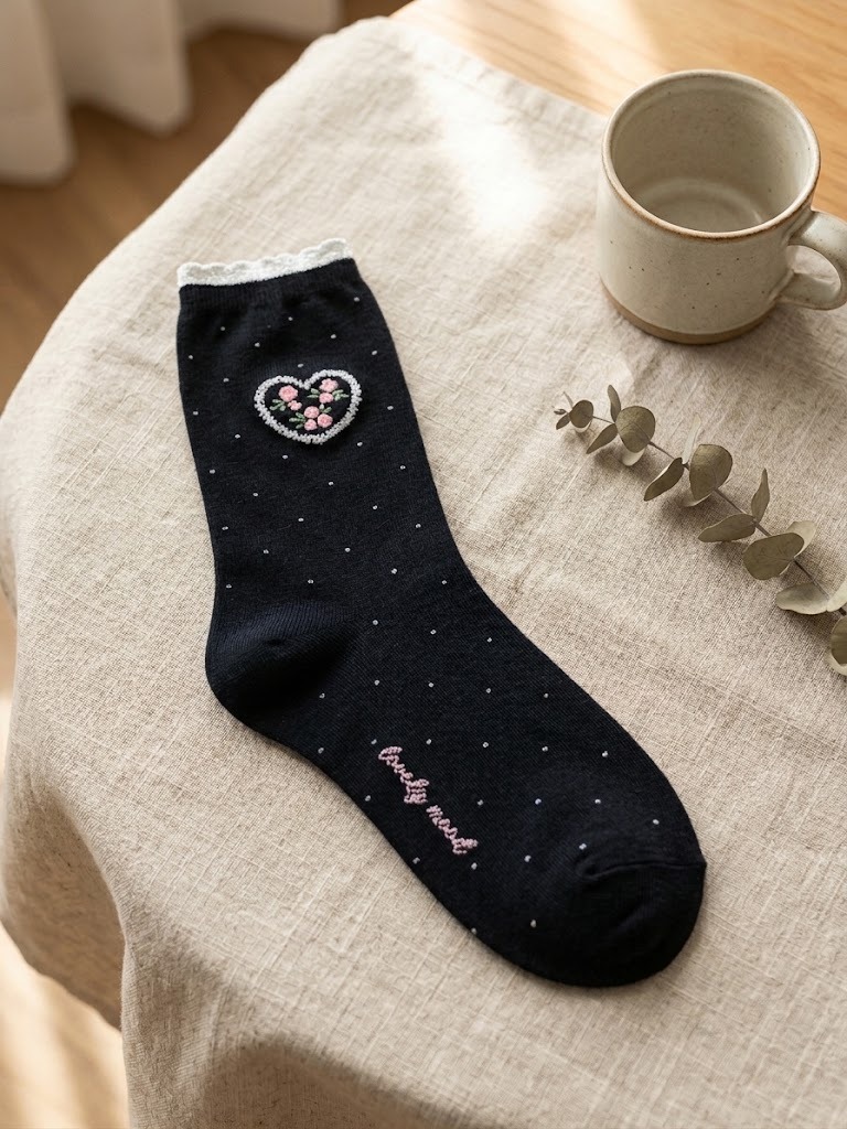 Korean Cushion Flower High Crew Socks