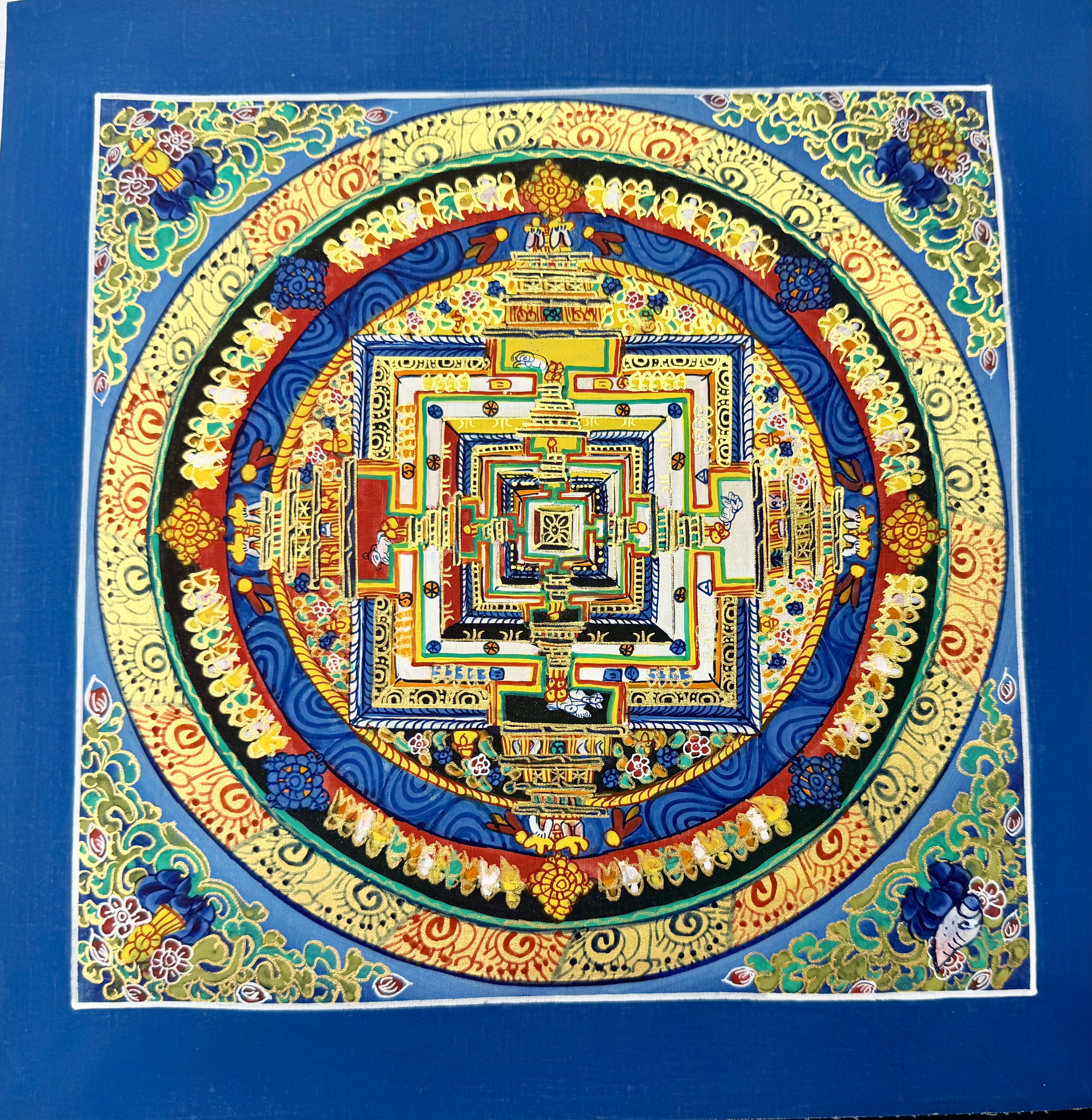 #15 尼泊爾三大廟加持手繪唐卡～壇城唐卡（菩薩居所） ，約37cm 外，內27