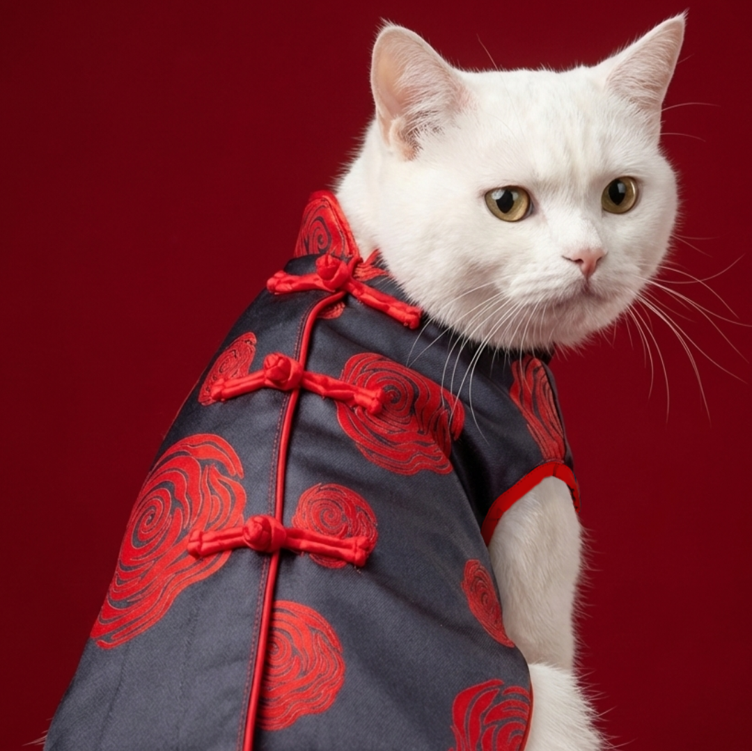 S559BK 玫瑰唐裝棉褸- 黑色（内里脱色） Rose Jacket Chinese Style Dog Clothes-black