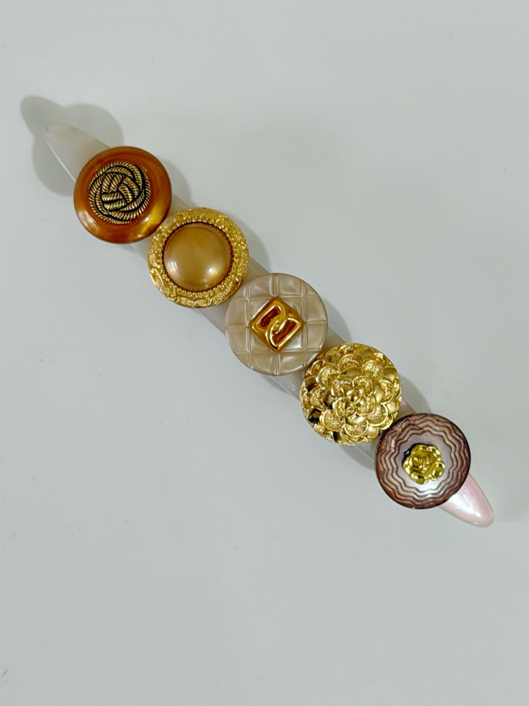 復古鈕扣髮夾/日落橙啡系 8cm長