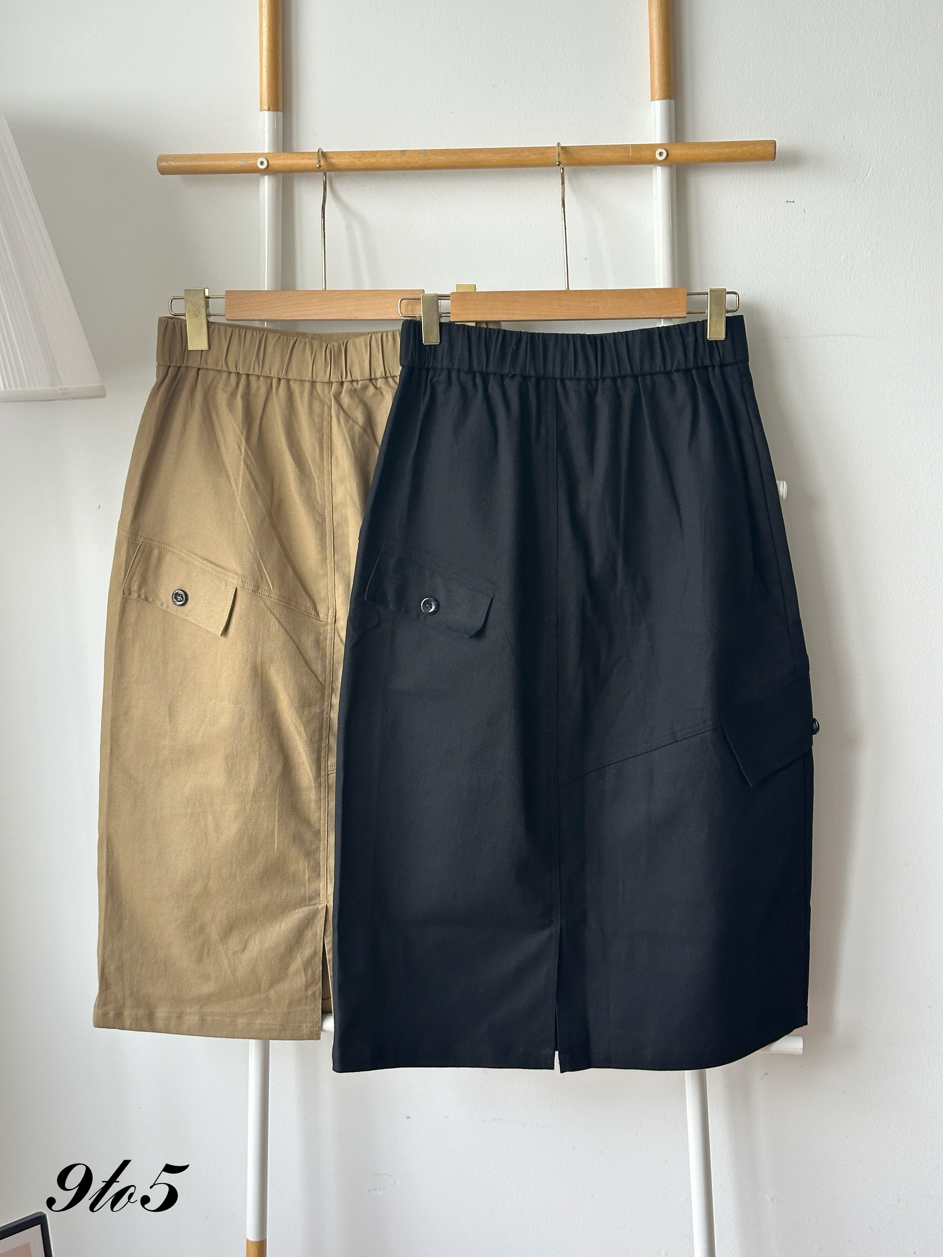 S1933 A Line Long Skirt - Black & Khaki