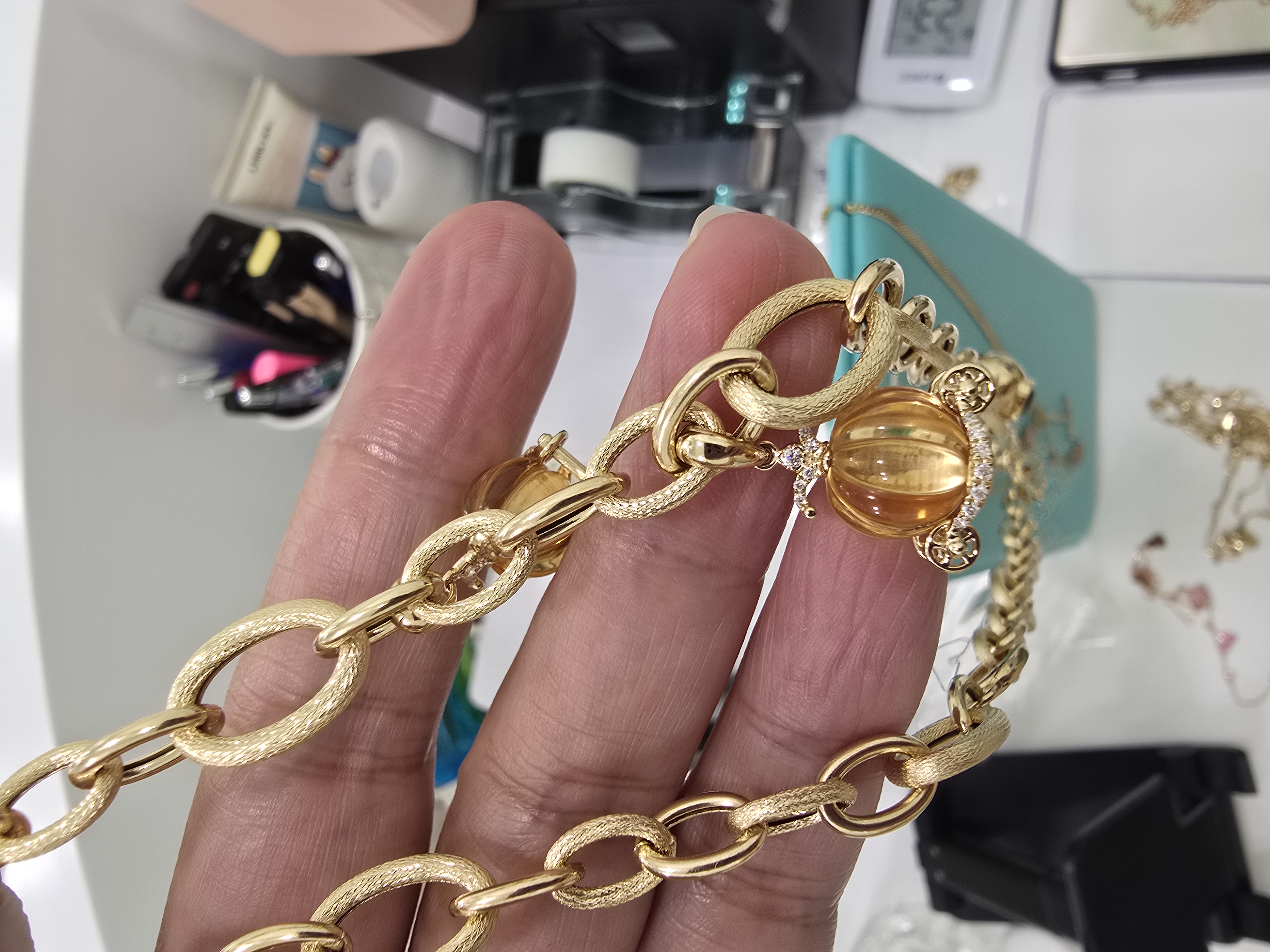 18K黃水晶南瓜珠鑽石吊墜