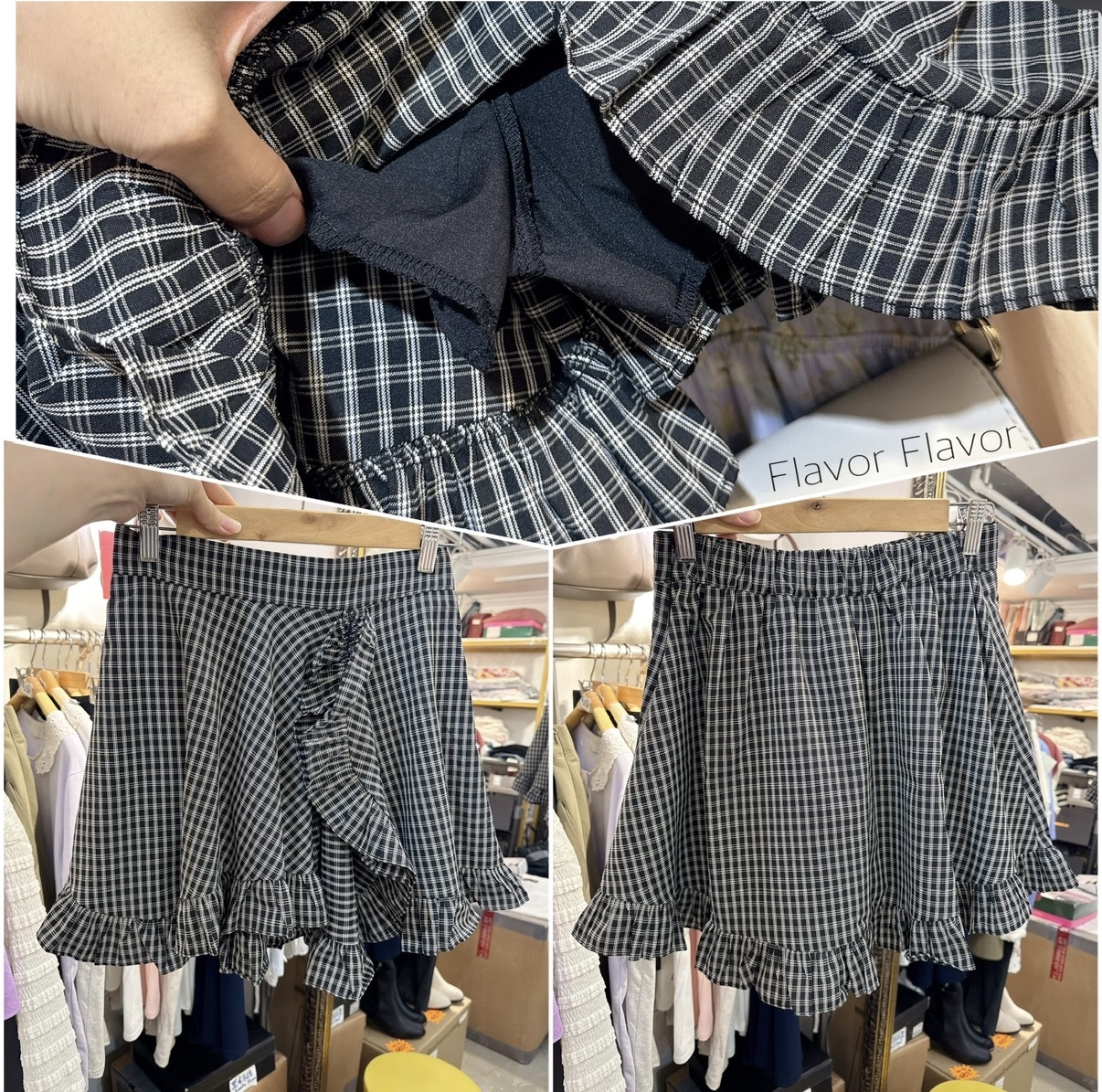 Ruffles 黑色格仔裙褲
