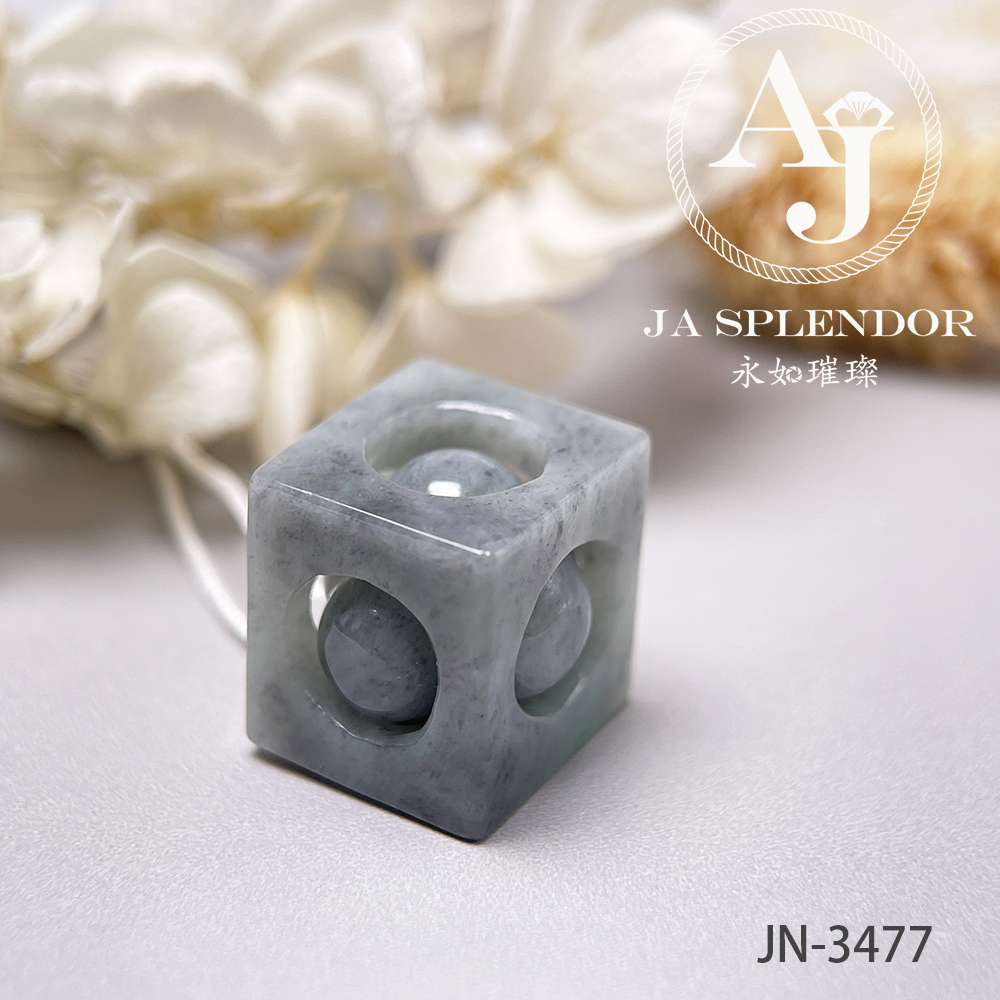JN-3474/77/83 天然翡翠A玉 烏鷄飄綠招財進寶骰子吊墜