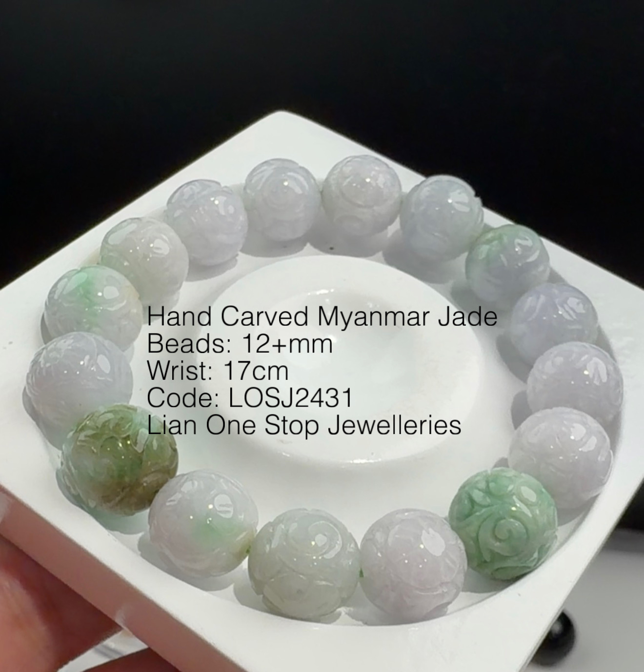 Code: LOSJ2431 Hand Carved Myanmar Jade 12+mm 