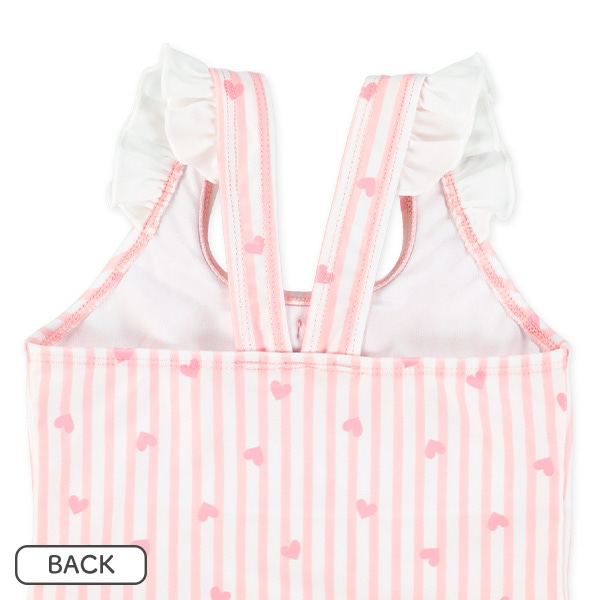 🇯🇵預訂 日本直送🇯🇵愛心滿印條紋荷葉邊連身泳衣