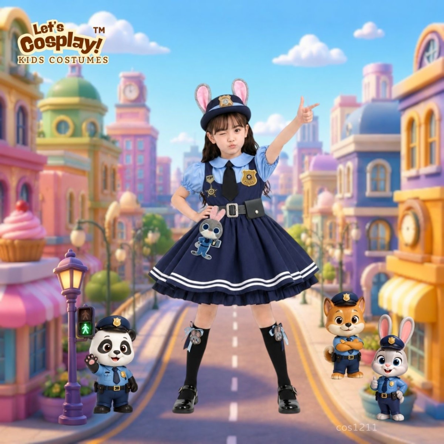 兒童朱迪警察兔主題Cosplay短袖連身裙套裝｜警察兔角色扮演服