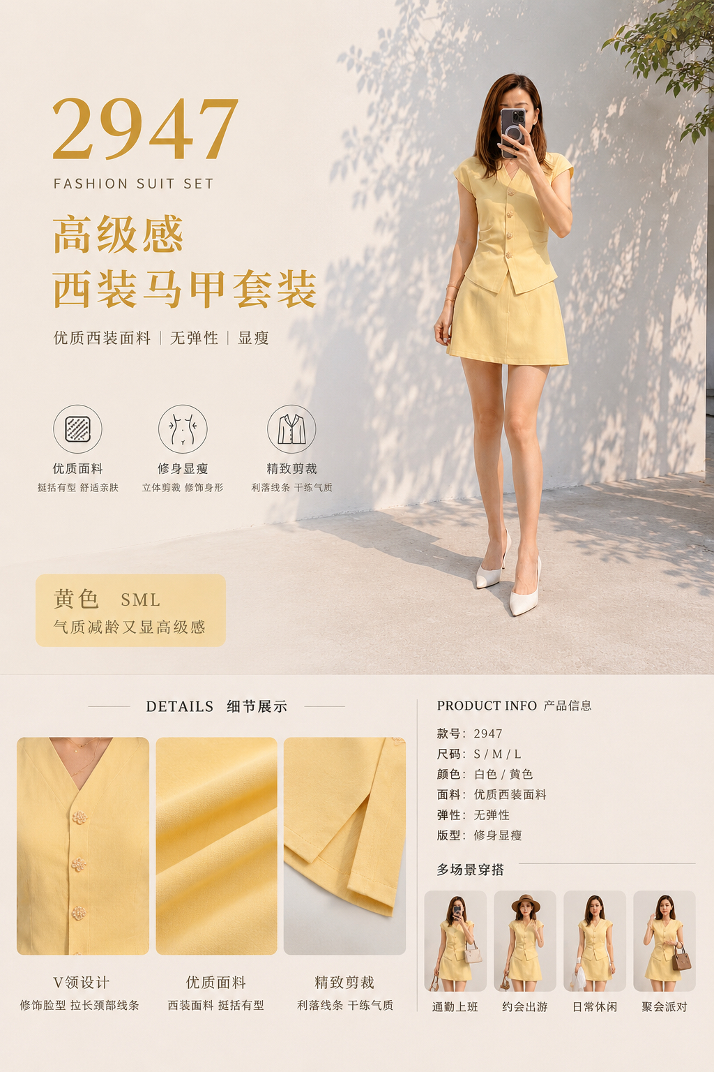 2947 PREMIUM VEST SET WITH BELT 高级感西装马甲套装 