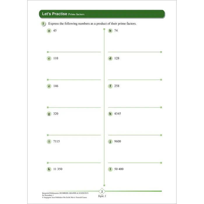 Secondary 1 Integrated Mathematics Numbers, Graphs & Statistics [G3 and IP]