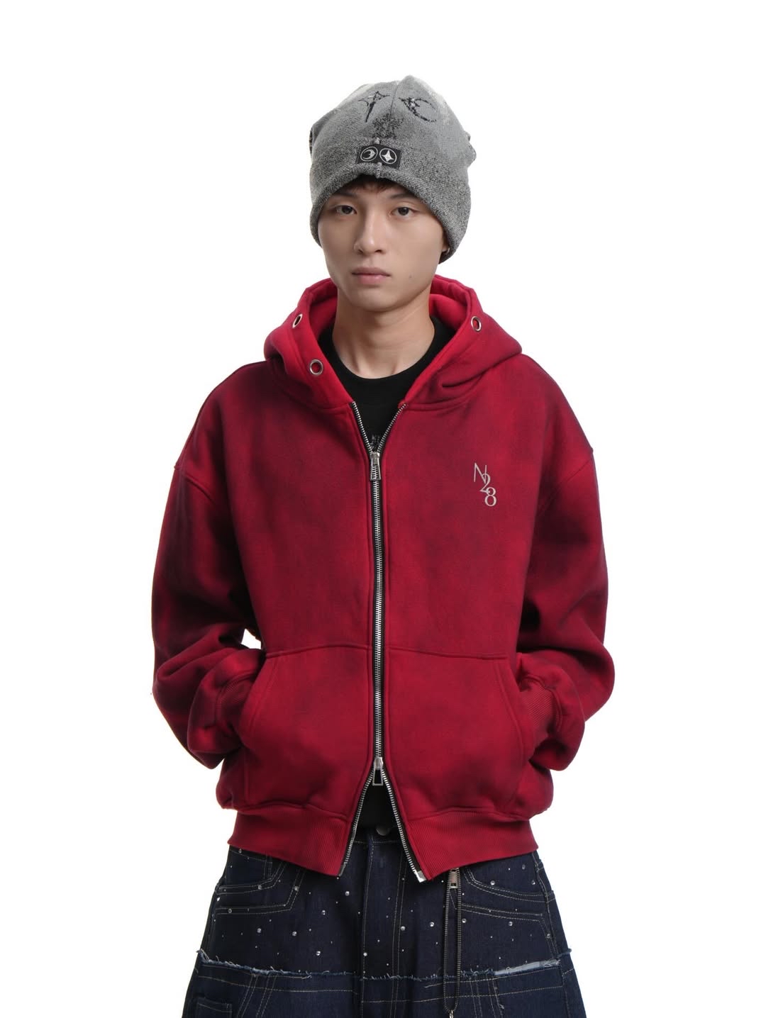 NOB WAX DIRT WHITE ZIP-UP HOODIE