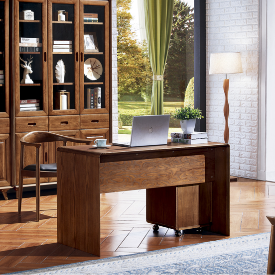 實木書枱連三層式抽屜櫃