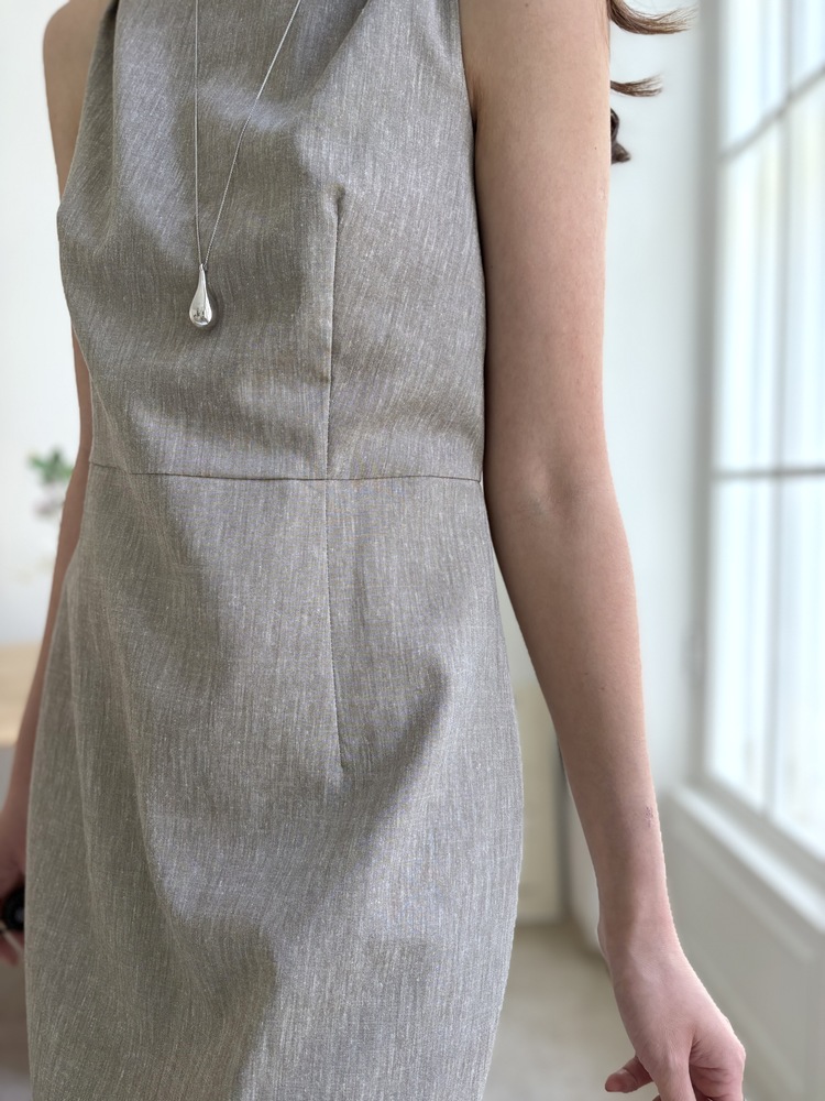 Linen Blend Twisted Strap Dress (Mocha)