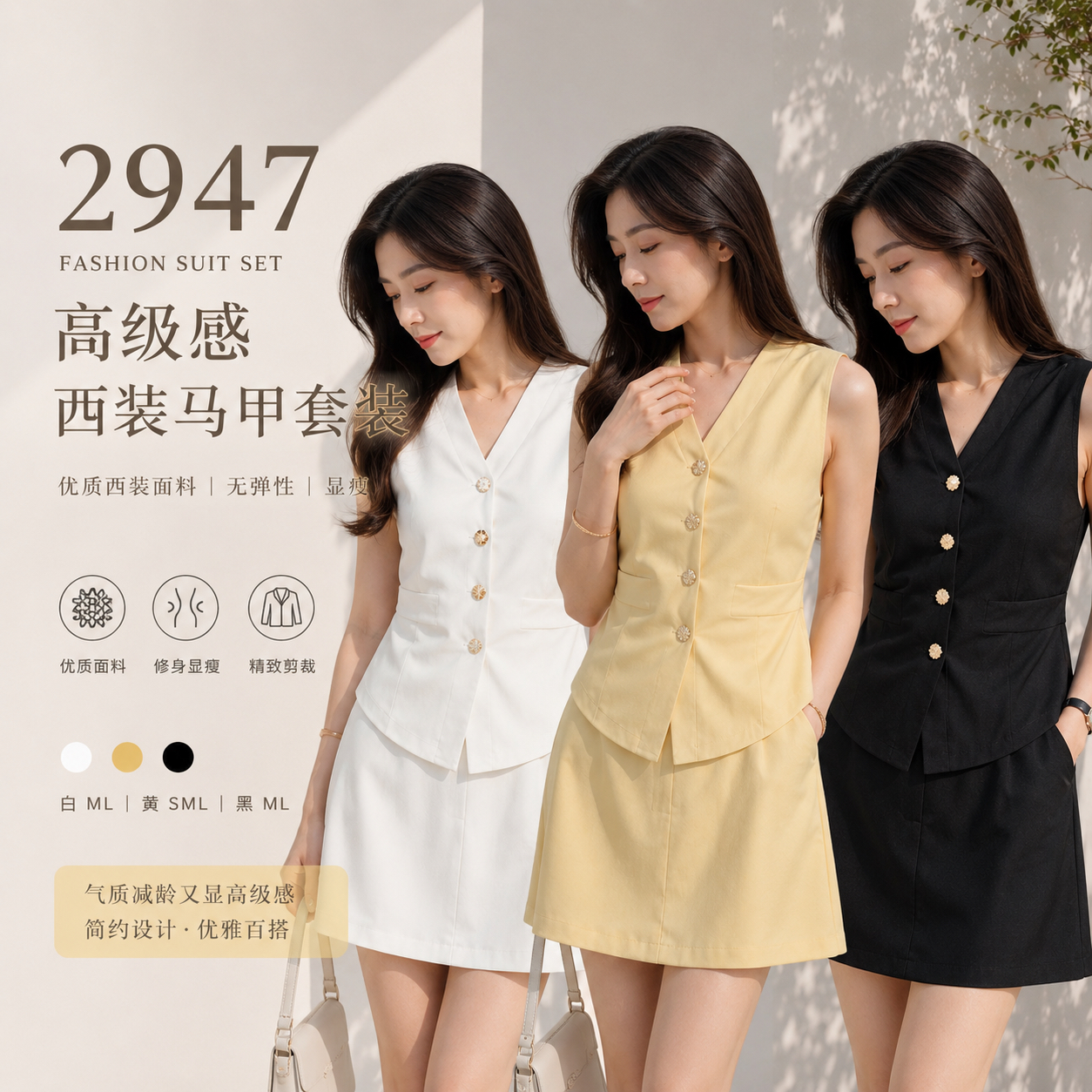 2947 PREMIUM VEST SET WITH BELT 高级感西装马甲套装 