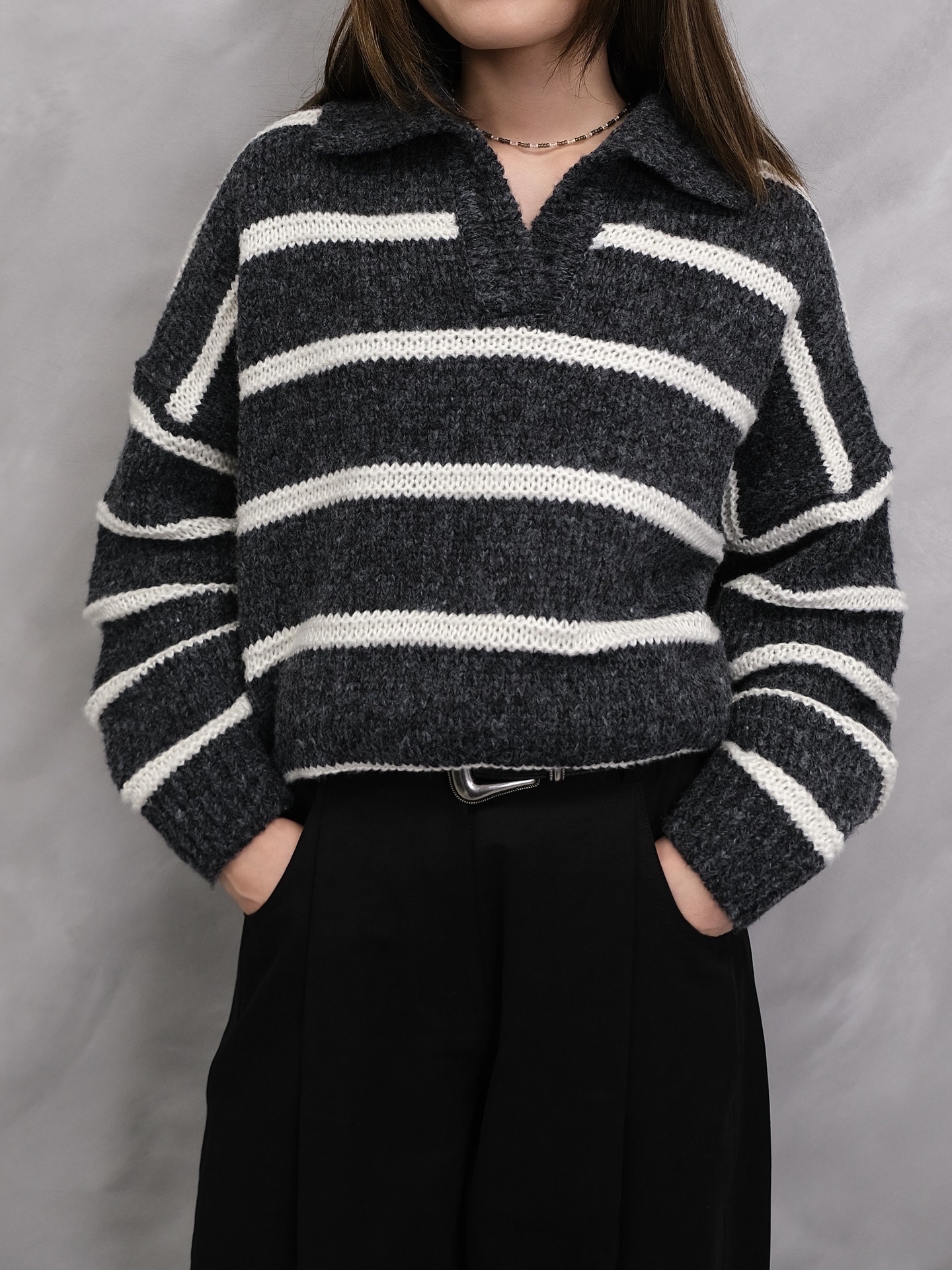 Horizontal strip knit top #top91