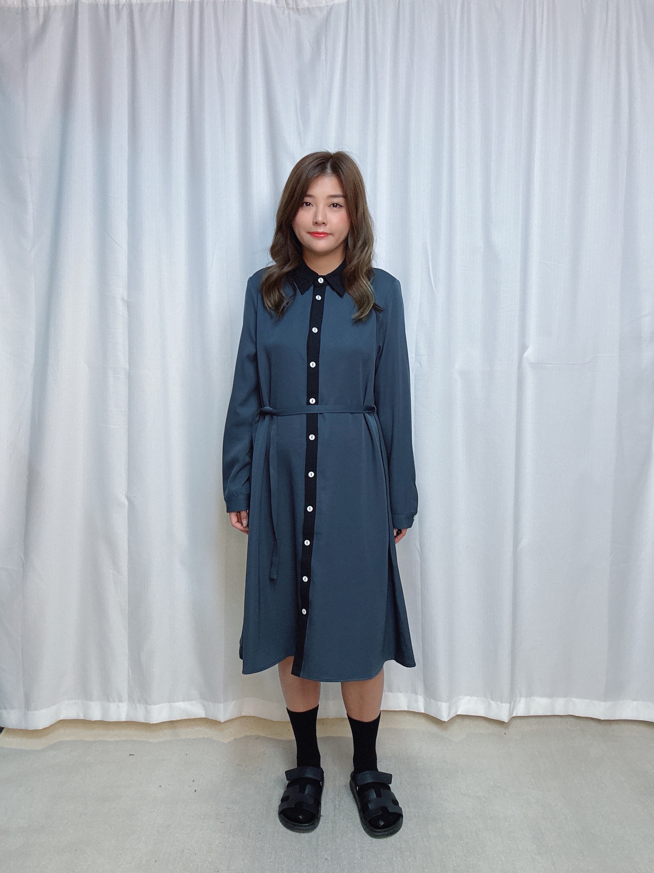 103483 BS444 自家系列 千鳥格網拼提花格紋梳織背心外套 +提花格紋梳織撞色長身恤衫裙套裝