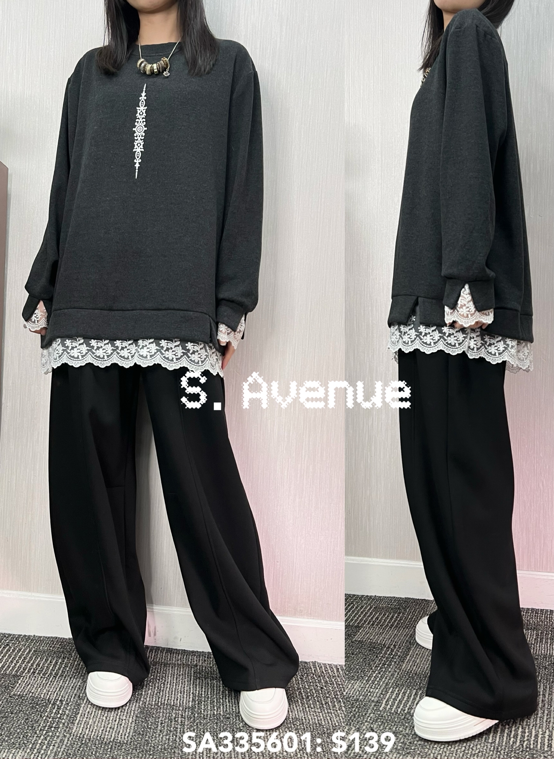 SA335601: 長袖衫腳和袖拼lace長衫