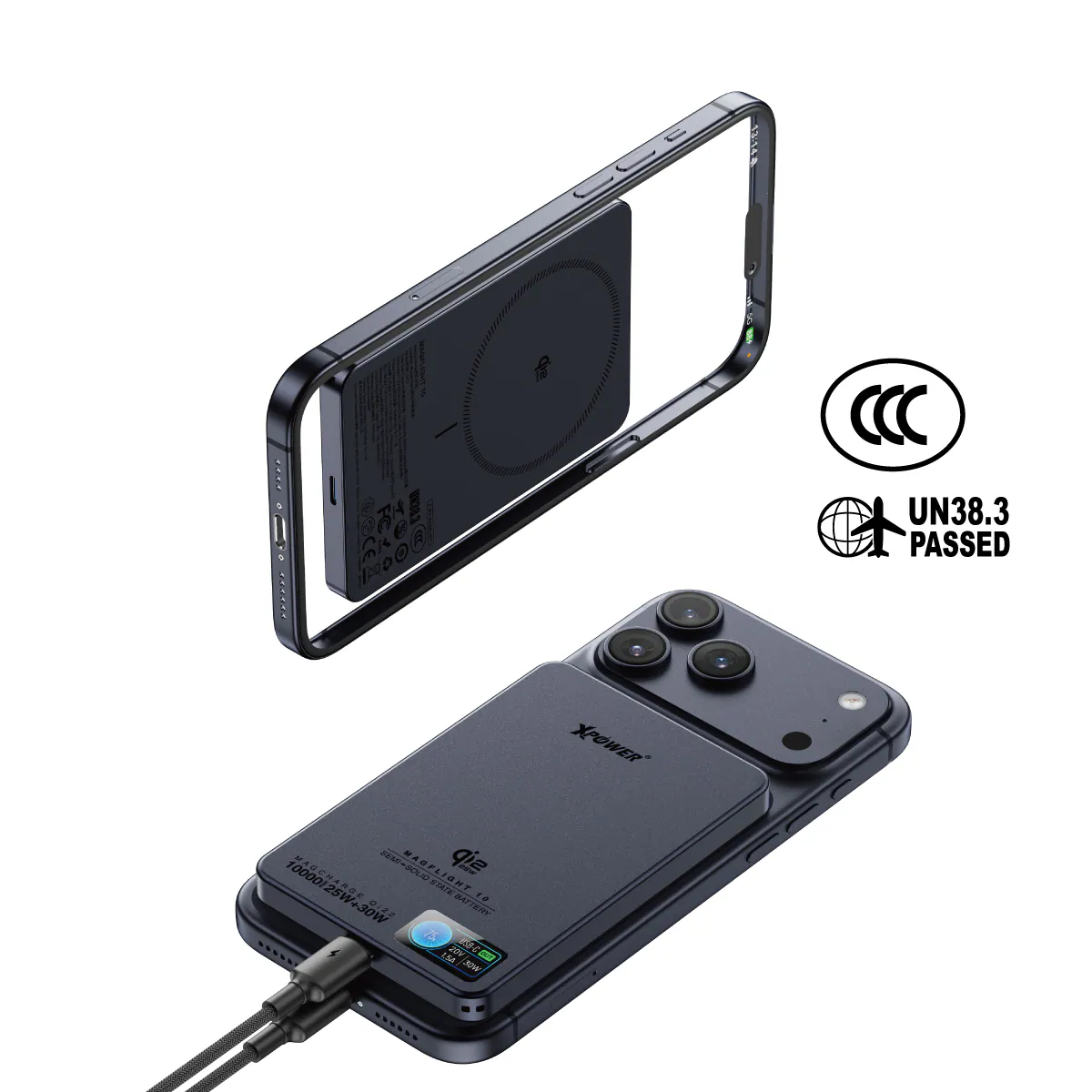 CCC | 3C認證 XPower MagFlight10 M17 鋁合金半固態TFT彩屏顯示 QI2.2 25W/30W 10000mAh 磁吸行動電源