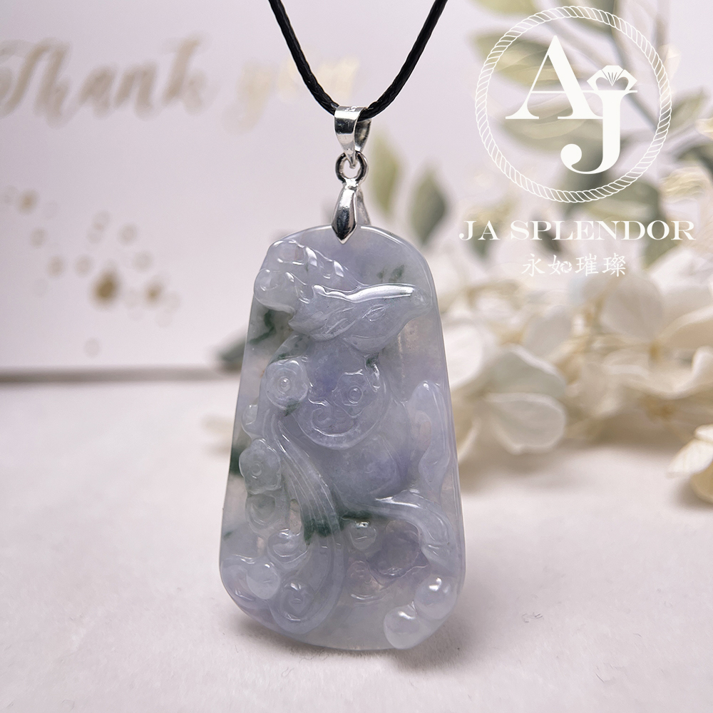JN-758 天然翡翠A玉 冰種莫奈花園一路（鹿）發/梅花鹿吊墜