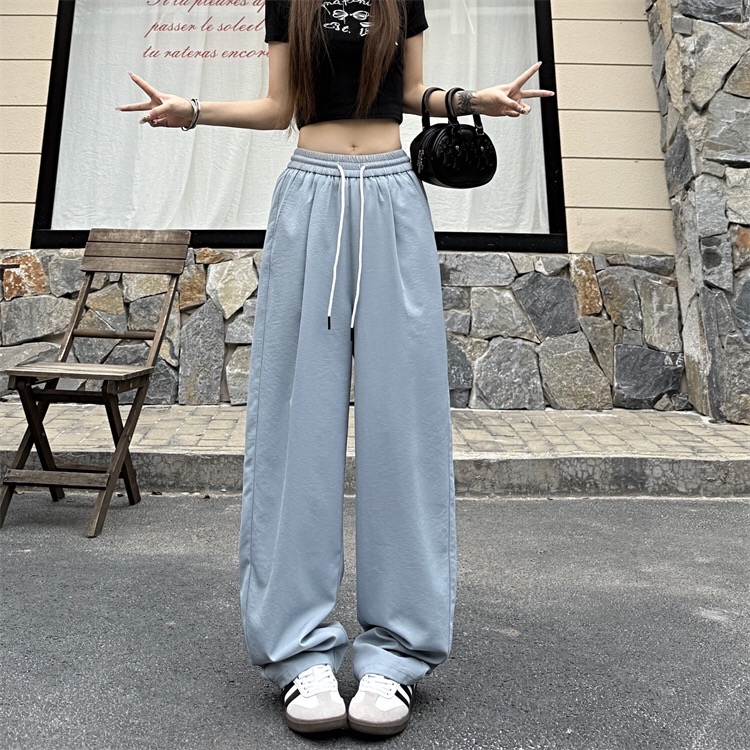 B390(5169) 韩系温柔风冰丝速干面料松紧腰4色长裤 