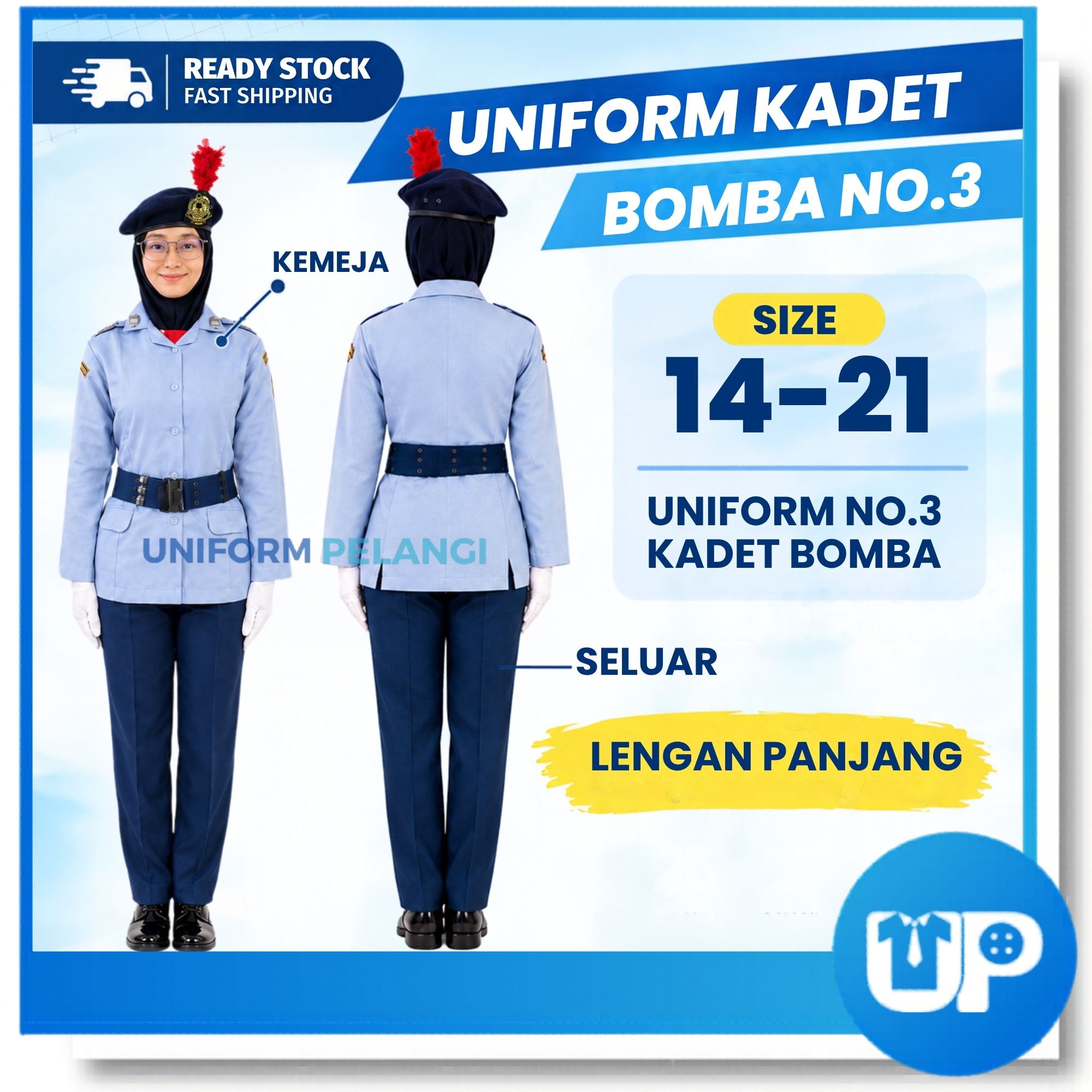 Uniform Kadet Bomba NO.3 Biru Lengan Panjang Uniform Seragam Kokurikulum Sekolah Seluar Biru Tua