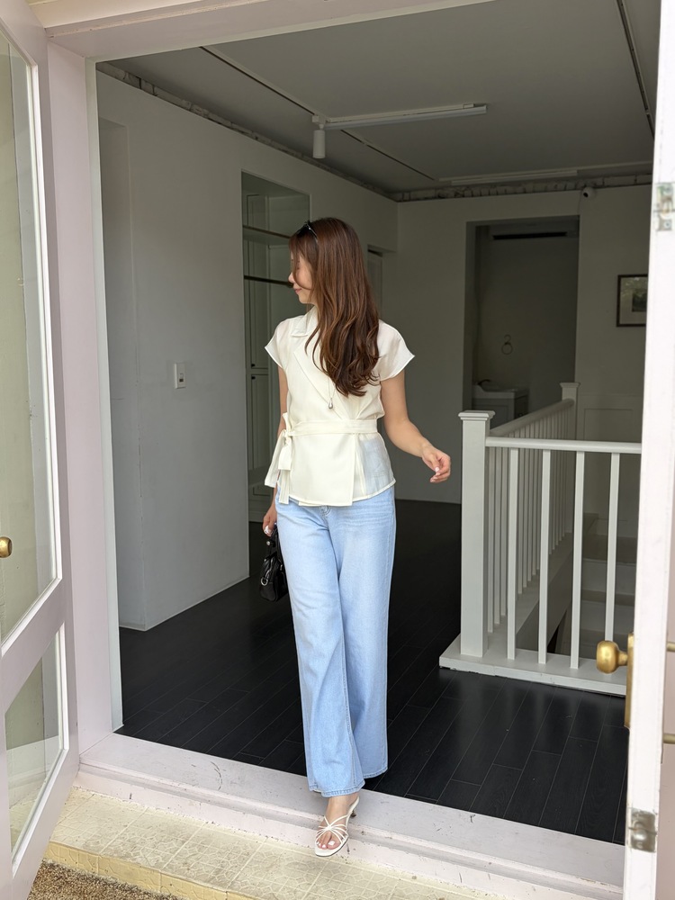 Silky Belted Wrap Blouse (Ivory)