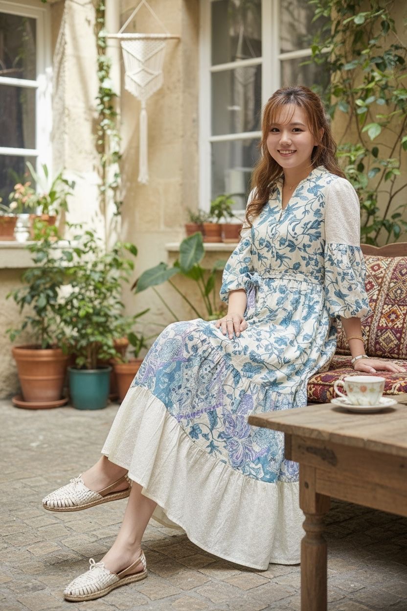 Blue X White Floral Frech Style 3-layer OP 50" #1155