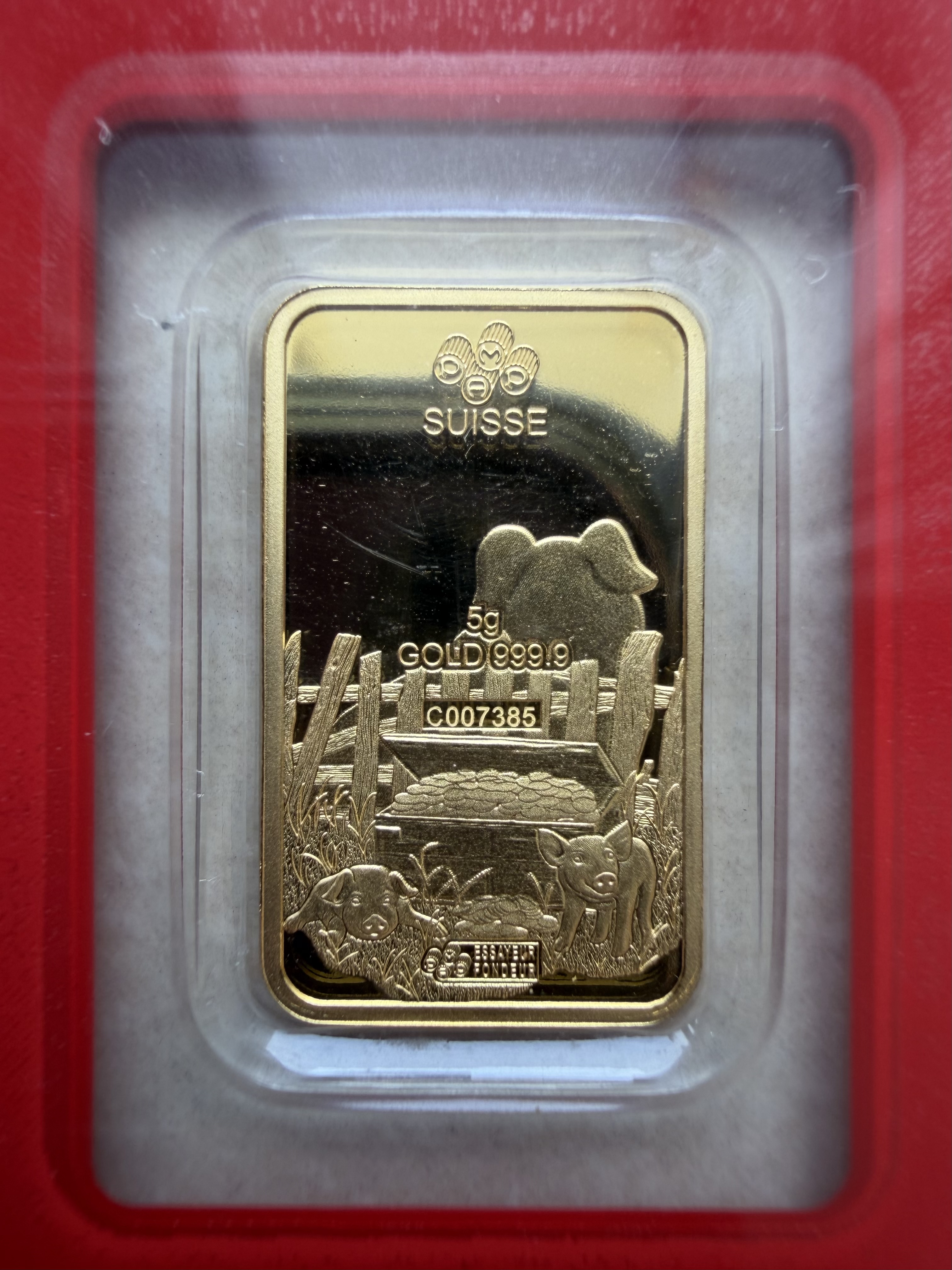 (SN7385) PAMP Lunar Pig 2019 5g 🇨🇭Fine Gold Bar Emas 999.9 生肖猪