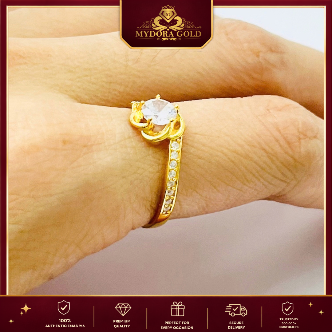 MYDORA Cincin Batu CZ Mini Roses l EMAS 916/22K