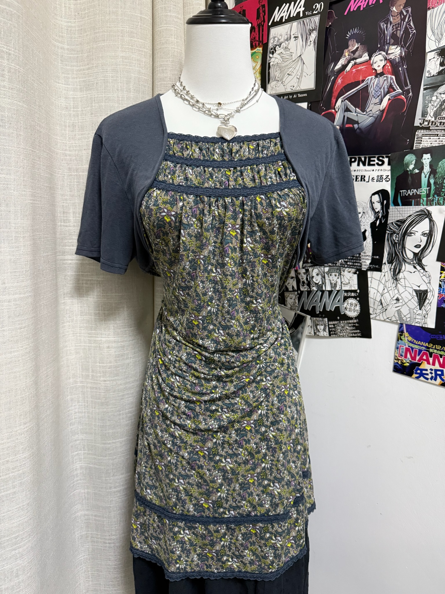 Prairie Floral Dress with Short Sleeve Cardigan