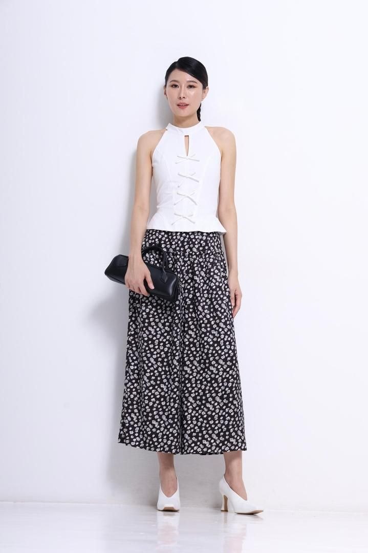 柔软碎花宽脚裤 1632