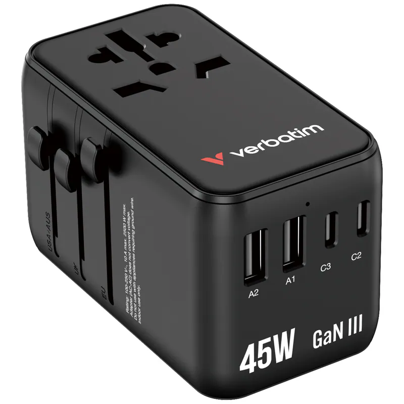 香港行貨 一年保養 Verbatim(威寶) Charge 'n' Travel 45W 通用旅行轉插 (附USB-C可伸縮充電線) 30182