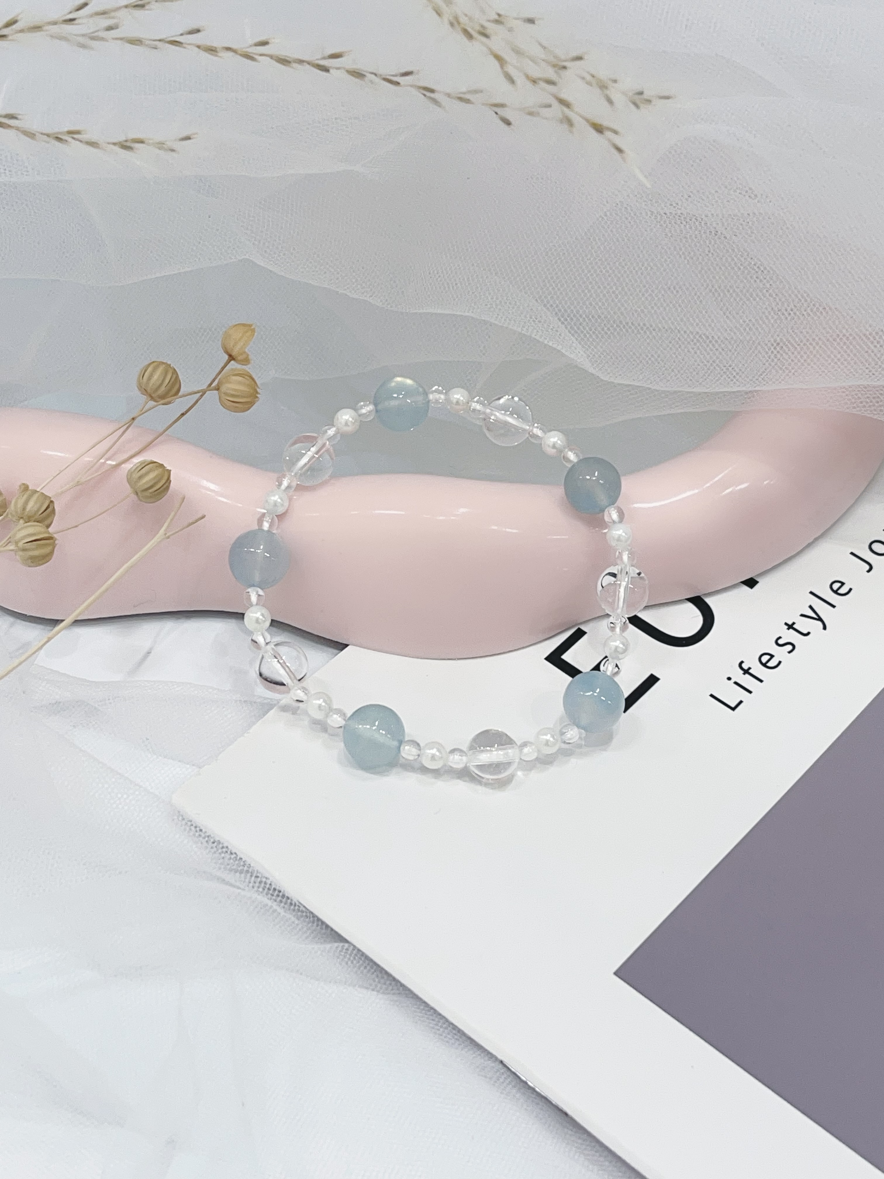 🌊 海蓝宝 × 白水晶 × 珍珠手串 Aquamarine & Clear Quartz & Pearl｜8mm~9mm