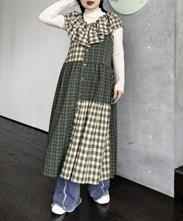 混色格紋露肩斜肩帶襯衫 - 2026 流行穿搭  女士襯衫 春夏時尚穿搭 成人休閒 日常穿搭 易於配搭 日本直送   #JP-I-260018