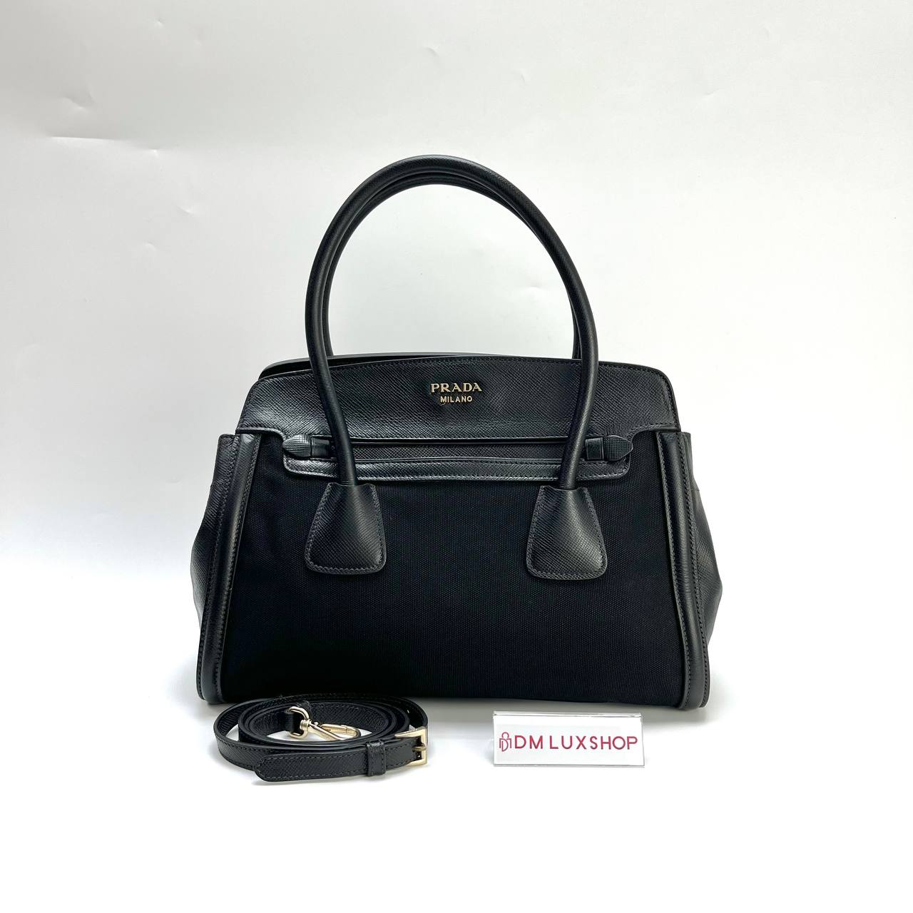 Prada Cuir Frame Canvas Tote Black