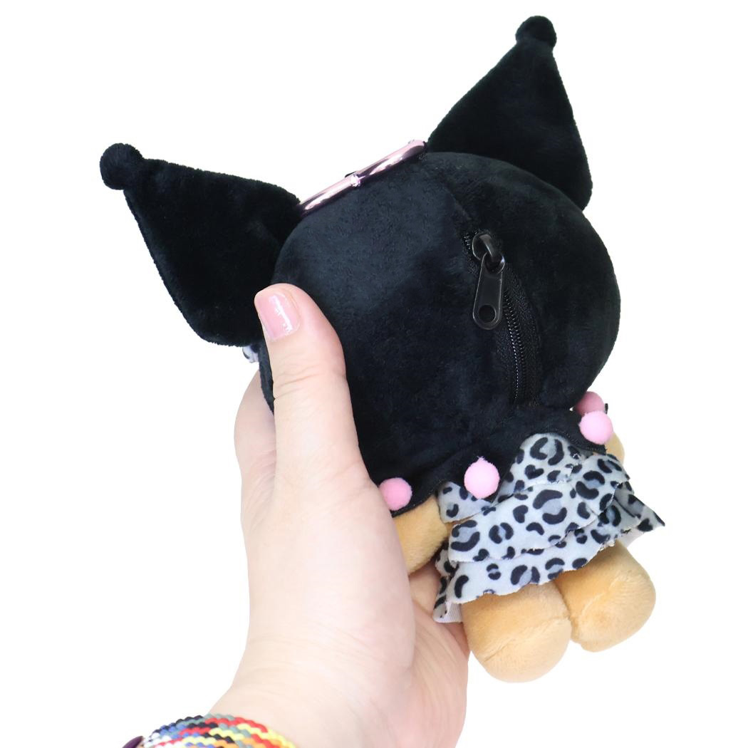 現貨｜Sanrio Kuromi 豹紋泳衣系列 日版 吊飾 毛公仔收納袋 連心形扣 (KU-LP02)