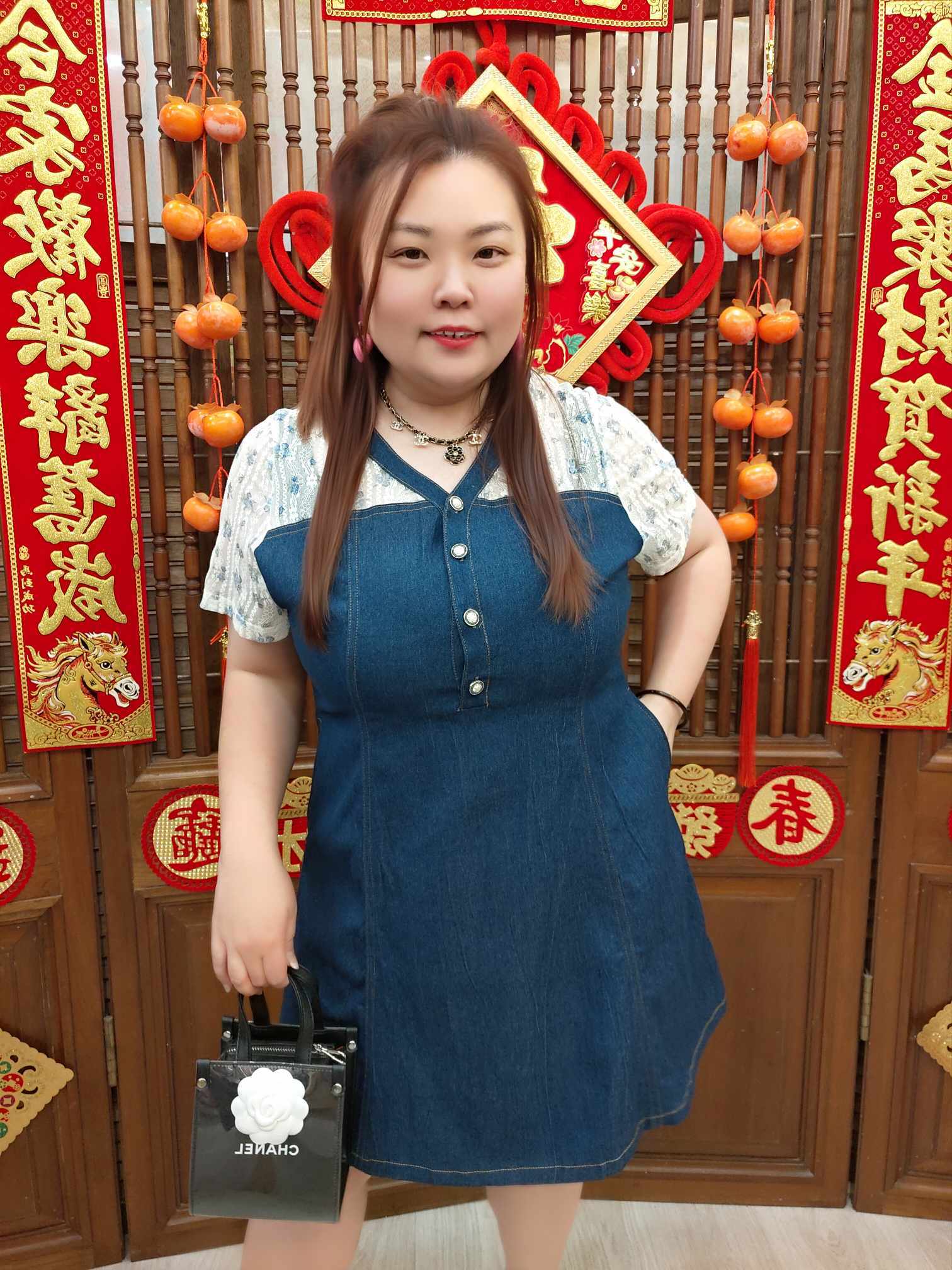 NJA03 TW#5705 花花蕾丝牛仔裙