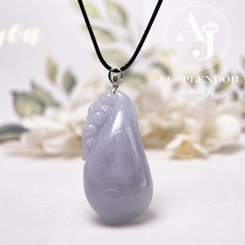 JNK-92 天然翡翠A玉 紫羅蘭玉靈猴獻壽萬壽果18K金吊墜