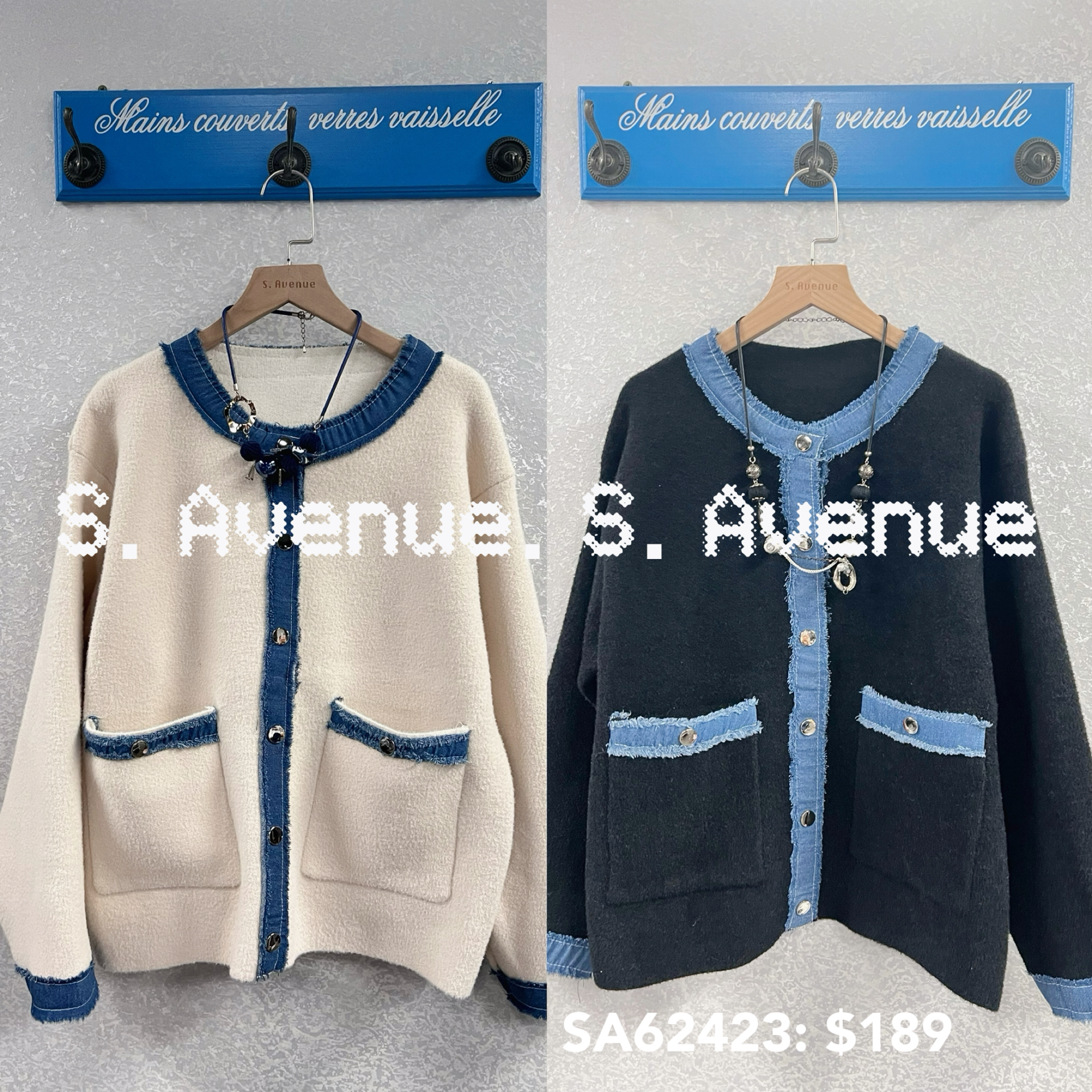 SA62423: 長袖牛仔邊韓國絨褸